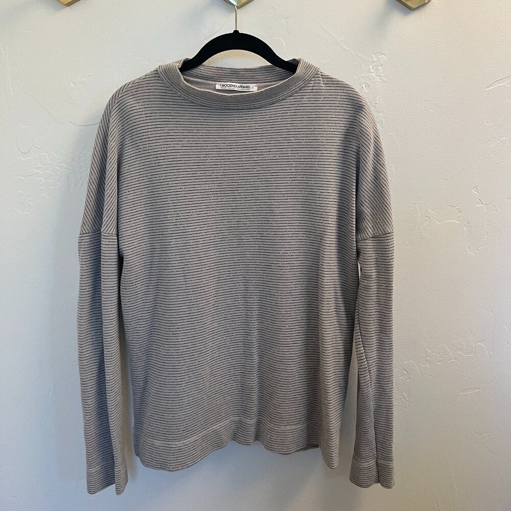 Pullover Striped Sweatshirt - Cowl Neck - Groceries Apparel - Medium